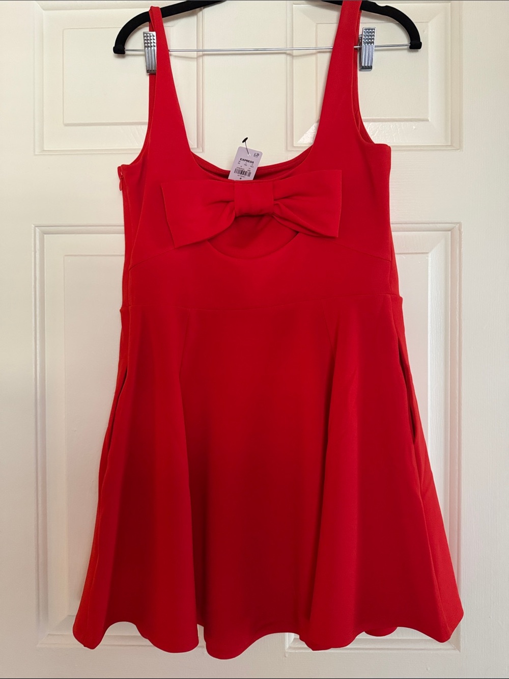 Express Red Bow-Accent Sleeveless Fit-and-Flare Dress